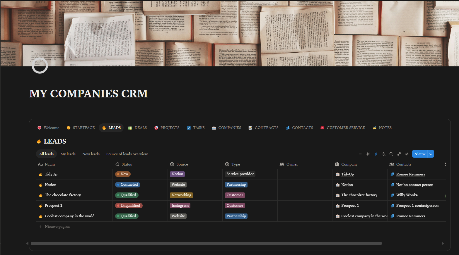 TidyUp your business CRM template — leads database in Notion